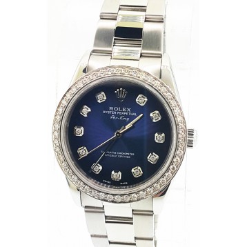 Rolex Air King Stainless Steel Blue Diamond Dial 34mm Automatic Watch